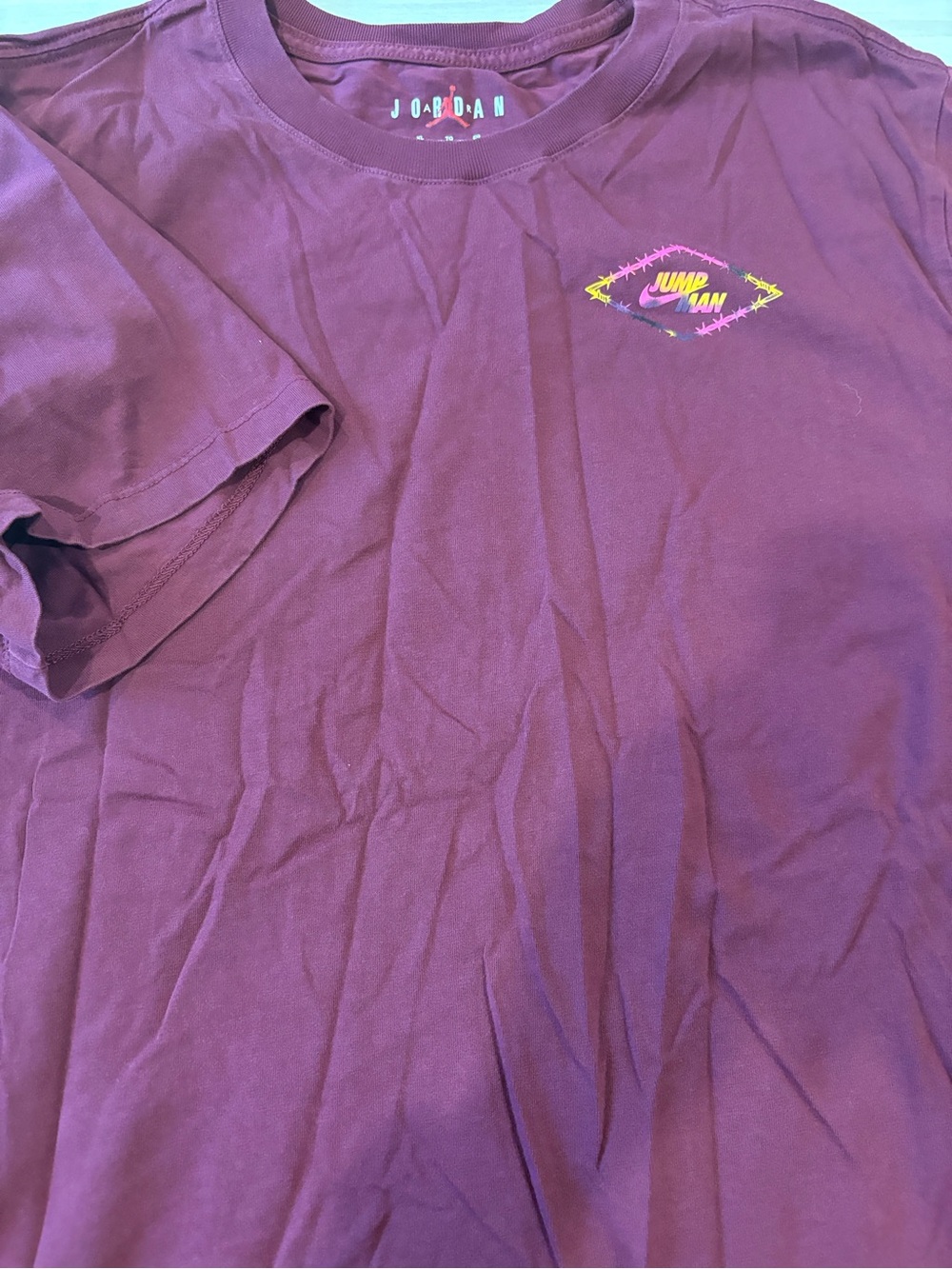 Jordan Small Jumpman Diamond Logo Tee in Plum with Neon Accent